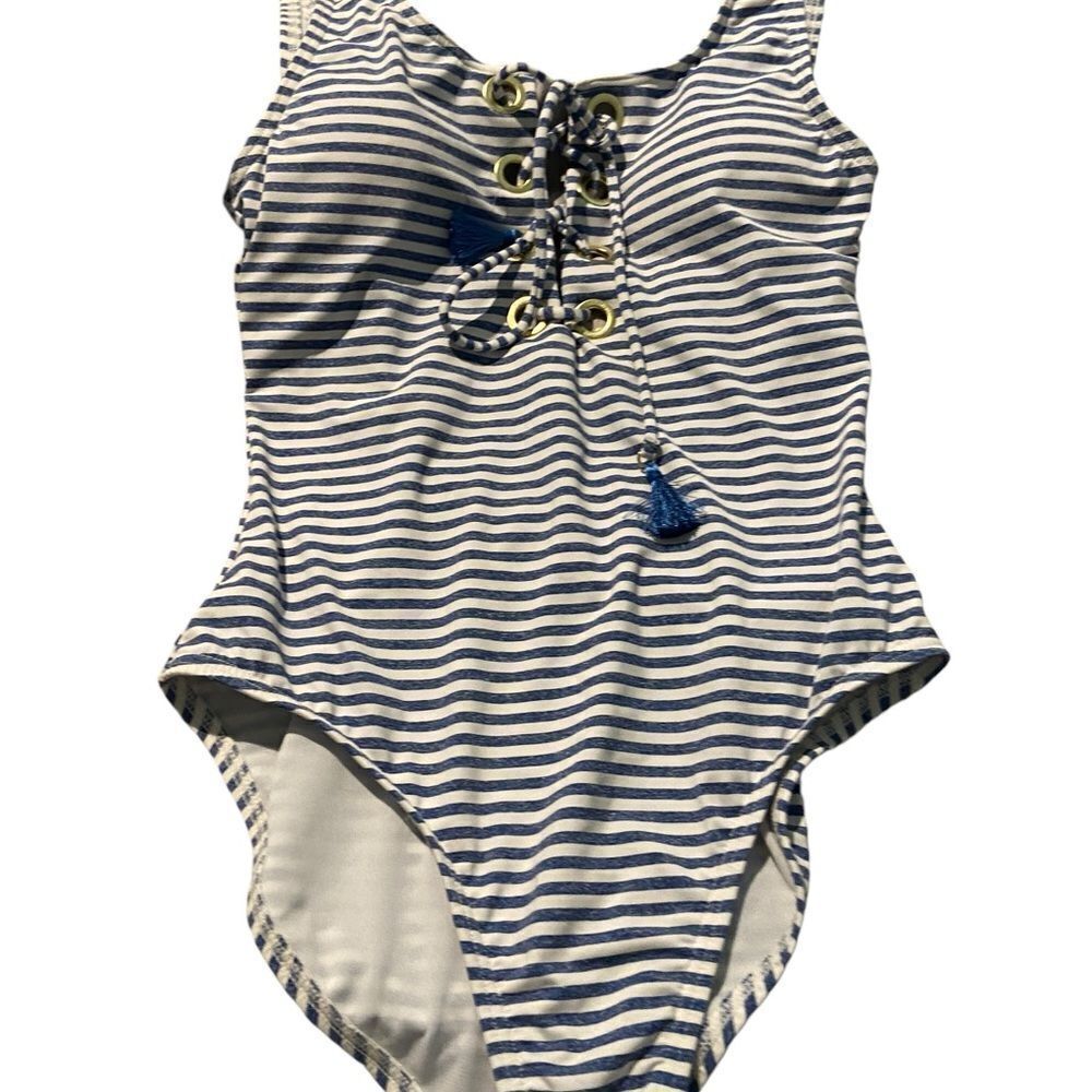 Cremieux size small lined one piece excellent condition blue and white